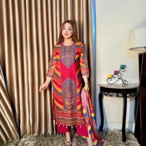 Ready Made Pure Dubai Silk Digital Print Three Piece Work Type: Digital Print Fabric: Pure Dubai Silk (luxurious & smooth finish) (