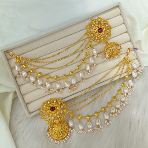 Multi-Layer Pearl Sahara (Ear Chains) with Ruby Accents
