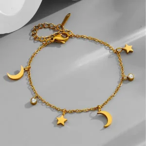 Star and moon diamond bracelet | stainless steel and color guaranteed