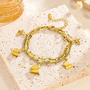 Double layer butterfly gold bracelet | stainless steel and color guaranteed