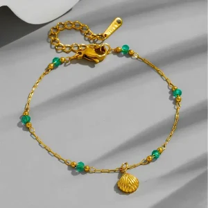 Green seashell beaded bracelet | stainless steel and color guaranteed