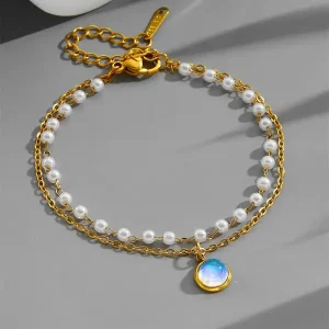 Pearl cat’s eye stone bracelet | stainless steel and color guaranteed
