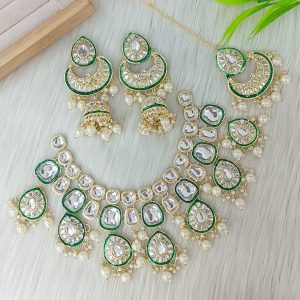 Multicolor Kundan Polki Choker Set with Emerald Enamel
