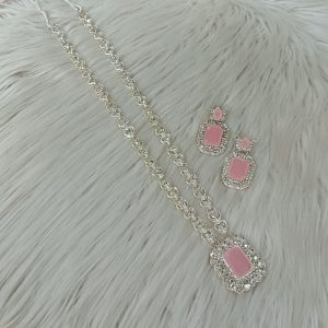 sleek necklace set adorned with cubic zirconia