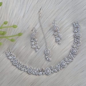 bridal jewelry set features a multi-color American Diamond necklace