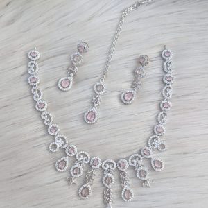 rhodium-plated or silver-plated American diamond jewelry set,
