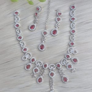 rhodium-plated or silver-plated American diamond jewelry set,