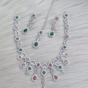 rhodium-plated or silver-plated American diamond jewelry set,