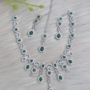 rhodium-plated or silver-plated American diamond jewelry set,