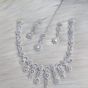 rhodium-plated or silver-plated American diamond jewelry set,