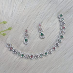 silver-plated American diamond necklace and earring set