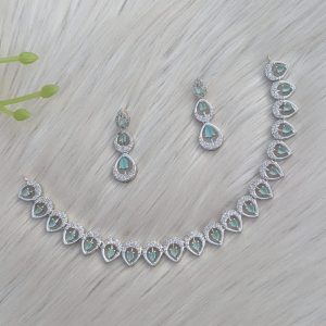 silver-plated American diamond necklace and earring set