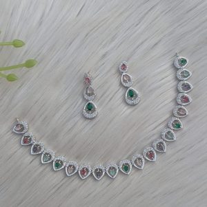 silver-plated American diamond necklace and earring set