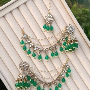 multicolor kundan dangler earring and maang tikka set