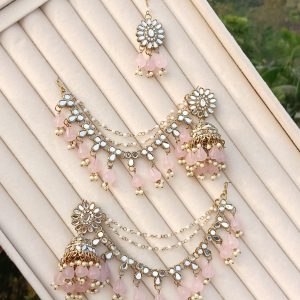 multicolor kundan dangler earring and maang tikka set