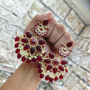 earrings are traditional Indian Kundan and pearl chandbali earrings (Copy)