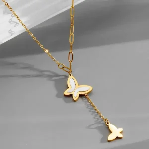 Butterfly white shell necklace | stainless steel and color guaranteed