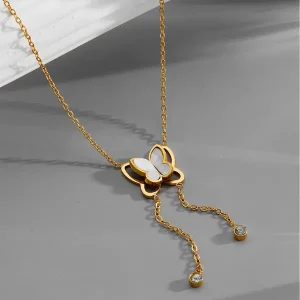 Butterfly tassel gold necklace | stainless steel and color guaranteed