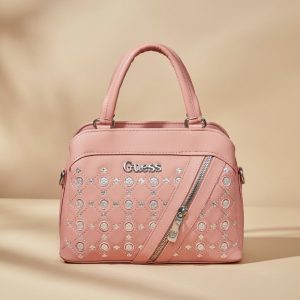 Guess women’s pink logo print satchel handbag purse crossbody bag.