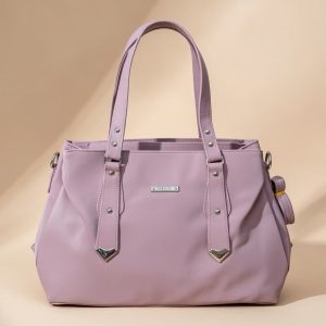 purple women’s handbag, possibly made of non-leather material.