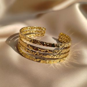 hammered gold-toned open cuff bangle bracelet