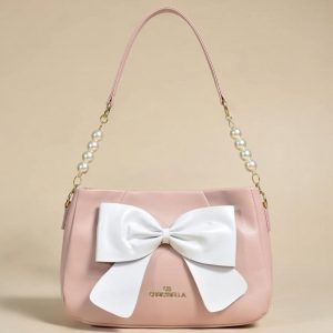 Chrisbella Pink Bow Pearl Chain Shoulder Bag