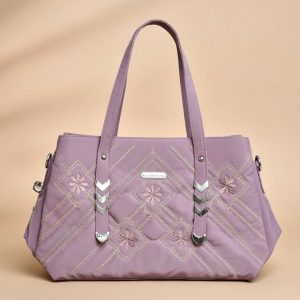 purple quilted ladies’ handbag.