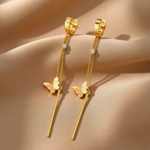 Gold Butterfly Tassel Drop Earrings or Tictac Butterfly Earrings.