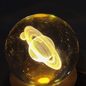 Kathiyawadi Deer 3D Crystal Ball Night Light featuring a laser-engraved glass globe on a wooden LED base.