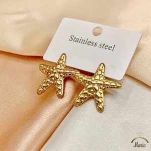 “Maria” branded gold-plated stainless steel starfish stud earrings.