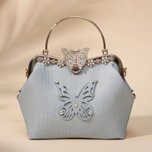 faux leather butterfly-shaped top handle evening clutch bag