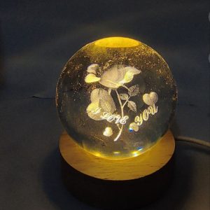 Kathiyawadi Deer 3D Crystal Ball Night Light featuring a laser-engraved glass globe on a wooden LED base
