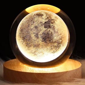 Kathiyawadi Deer 3D Crystal Ball Night Light featuring a laser-engraved glass globe on a wooden LED base.