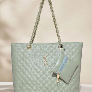 Premium Peach Diamond-Quilted Tote Bag with Elegant Scarf