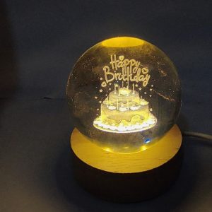 Kathiyawadi Deer 3D Crystal Ball Night Light featuring a laser-engraved glass globe on a wooden LED base