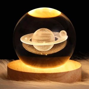Kathiyawadi Deer 3D Crystal Ball Night Light featuring a laser-engraved glass globe on a wooden LED base.