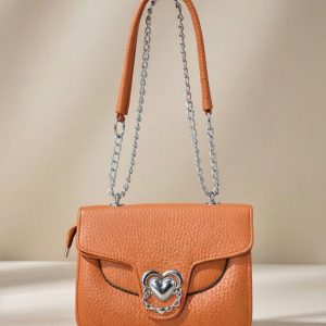 PU leather women’s fashion crossbody bag in orange.