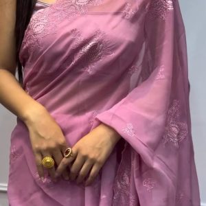 Chinigura Georgette Sequences Embroidery Sharee