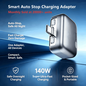 Smart Auto Stop Full Charging Adapter Overcharge Protection – AI Powered Auto Eject USB-C for Smartphone,Laptop Tablet