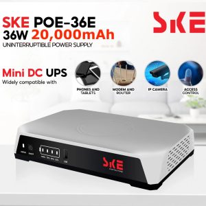 SKE POE 36E LFP 20,000mAh Mini DC UPS 36W High Power Backup with LiFePO4 Battery 5V,9V,12V 3A