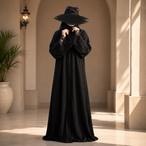 Premium Dubai Cherry Fabric Elegant Lace Abaya Borka Black Color